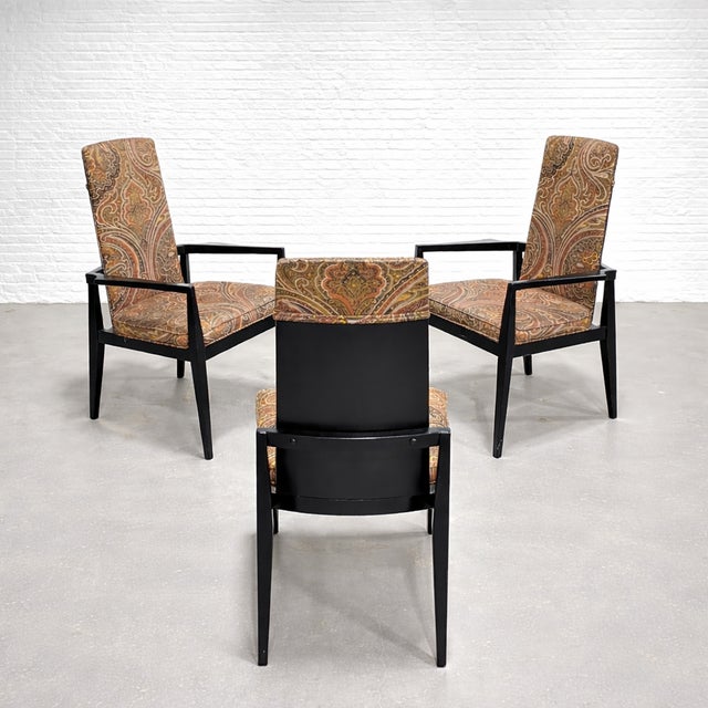 Black Mid Century Modern Paisley Ebonized Chairs, Set of Three For Sale - Image 8 of 8