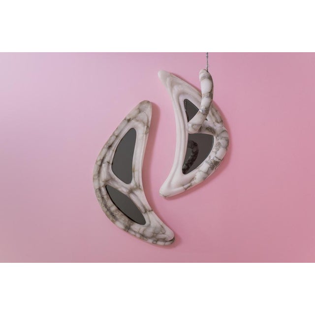 Aqua Fossil II Mirrors in Alabaster and Mirror Glass by Amarist Studio, Set of 2 For Sale - Image 12 of 16