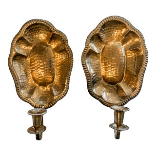 1930s Brass Scalloped Candle Sconces- Set of 2 For Sale
