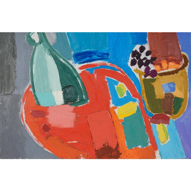 Late 20th Century Colorful Modernist Still Life With Jug and Plant by Ellis Hopkins For Sale - Image 5 of 7