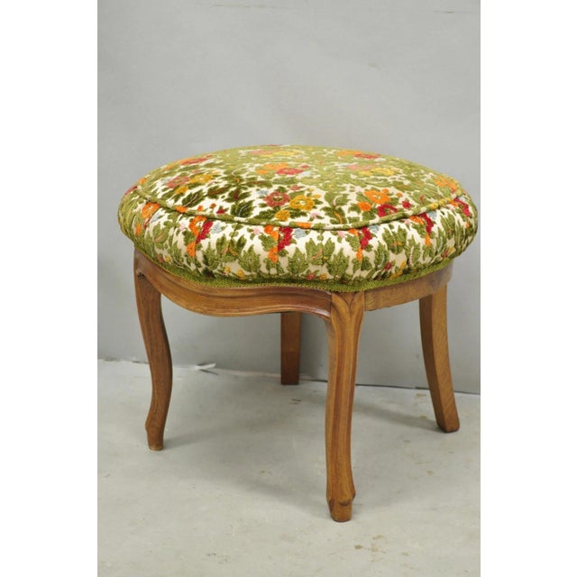 Vintage French Country Provincial Style Walnut Round Seat Vanity Bench Stool For Sale - Image 13 of 13