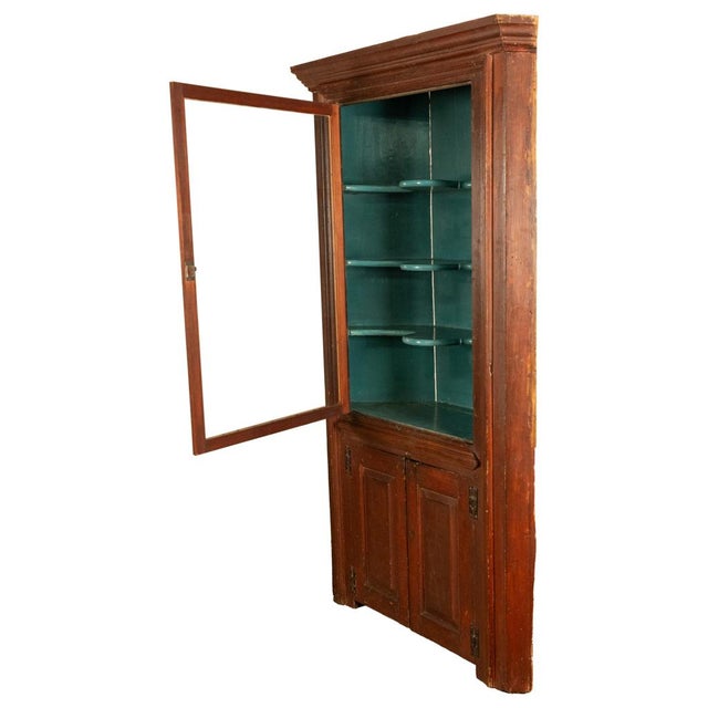 Early 19th Century Antique American Painted Pine Federal Country Corner Cabinet Pennsylvania 1820 For Sale - Image 5 of 16