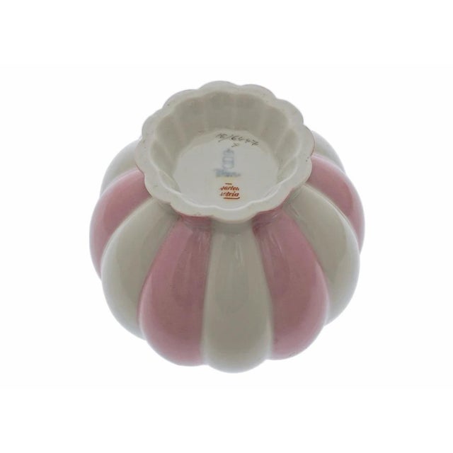 1960s Josef Hoffman Design Melon Sugar Bowl Pink White Stripe Augarten Porcelain Vienna Secessionist For Sale - Image 5 of 7