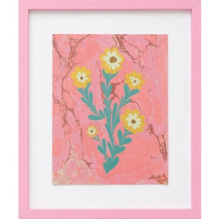 Ebru Flower Original Painting Pink and Yellow For Sale