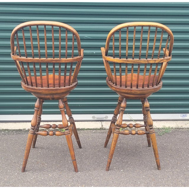 Vintage Pair Windsor Swivel Stools For Sale - Image 4 of 9