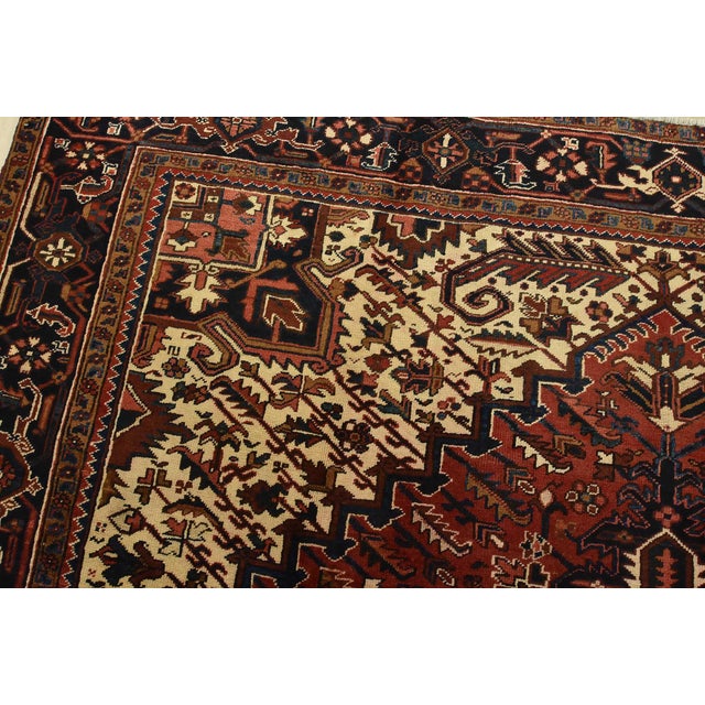 Textile Heriz Rug 9’9” X 13’2” Red Wool Vintage Traditional Hand-Knotted Carpet For Sale - Image 7 of 15