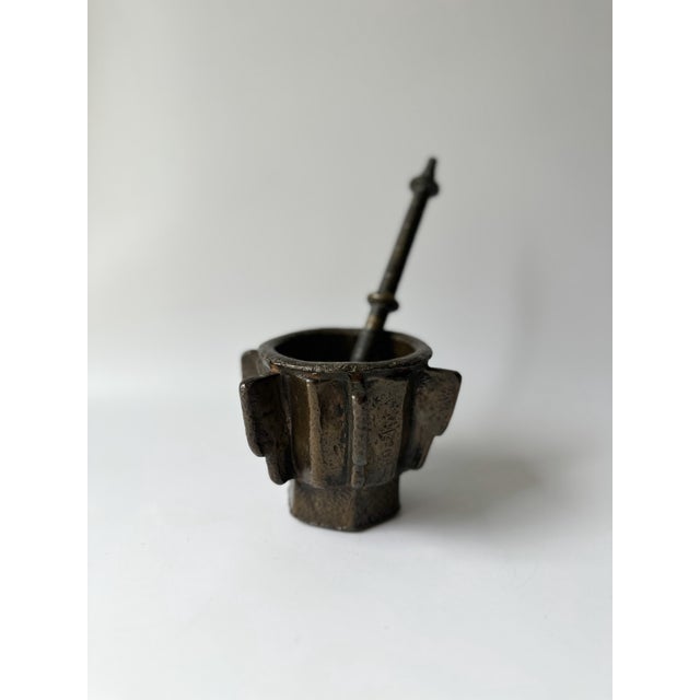 Gothic Antique - Heavy Bronze Mortar and Pestle For Sale - Image 3 of 11
