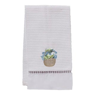 Basket of Blooms Guest Towel, White Waffle Weave, Ladder Lace, Embroidered For Sale