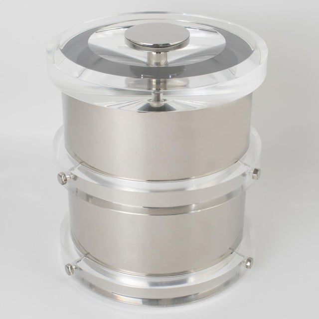 Noel BC Noel BC Modernist Barware Chrome and Lucite Ice Bucket, circa 1980 For Sale - Image 4 of 13