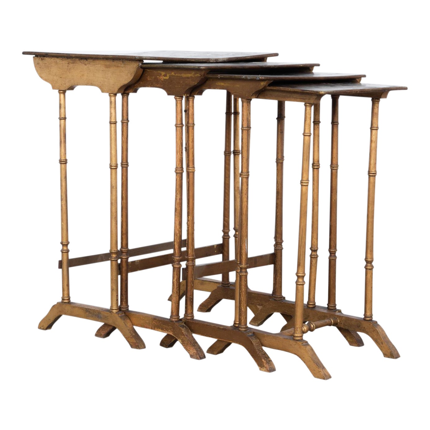 Napoleon Iii Floral Gilded Faux Bamboo Nesting Tables Set Of 4
