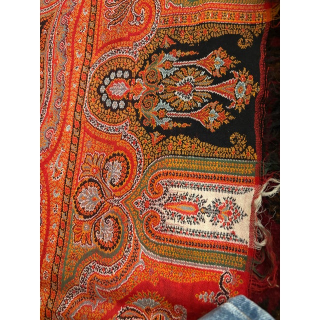 Antique 19th Century Indian Kashmir Paisley Shawl 68” Square Woven Textile Wall Hanging [Tv] For Sale In Seattle - Image 6 of 9