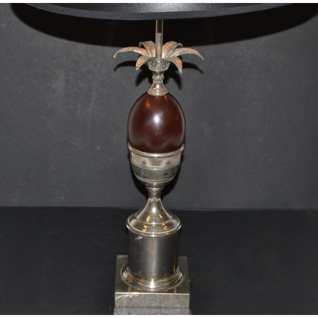 Maison Charles Maison Charles French Art Deco Red Acorn Nickel Plated Table Lamp & Shade 1950s For Sale - Image 4 of 12