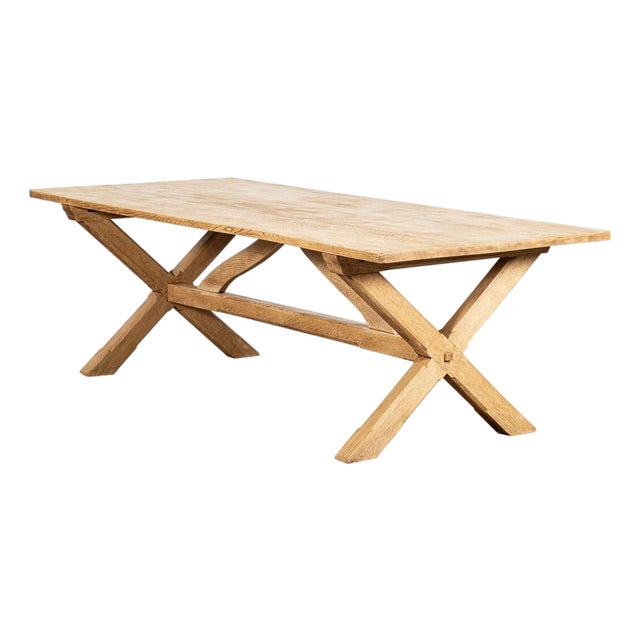 Large Mid-Century English Bleached Oak Frame Refectory Table, 1970s For Sale