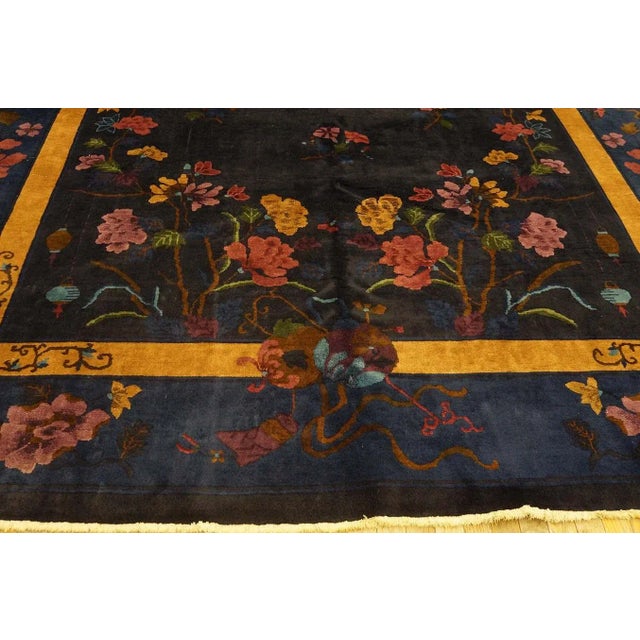Navy Blue 1920s Antique Chinese Art Deco Carpet For Sale - Image 8 of 12