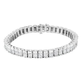 14K White Gold 5.00 Cttw Invisible Set Princess-Cut Diamond Belt and Buckle Tennis 7" Bracelet (H-I Color, SI1-SI2 Clarity) For Sale