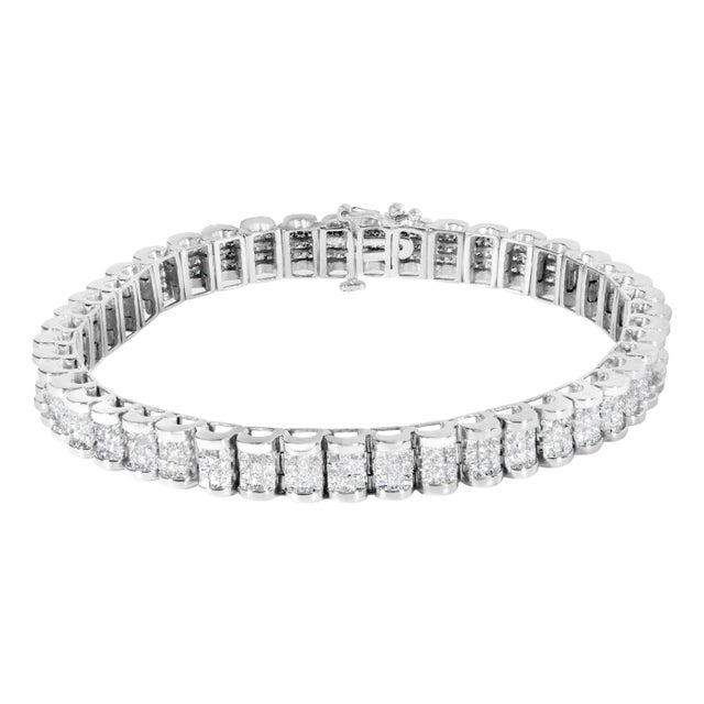 14K White Gold 5.00 Cttw Invisible Set Princess-Cut Diamond Belt and Buckle Tennis 7" Bracelet (H-I Color, SI1-SI2 Clarity) For Sale
