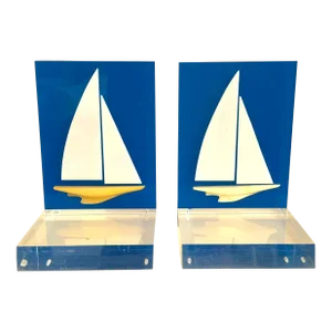 Vintage French Lucite Sailboat Bookends