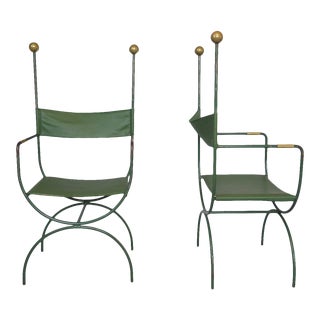 1940s French Hunter Green Campaign Chairs - a Pair For Sale