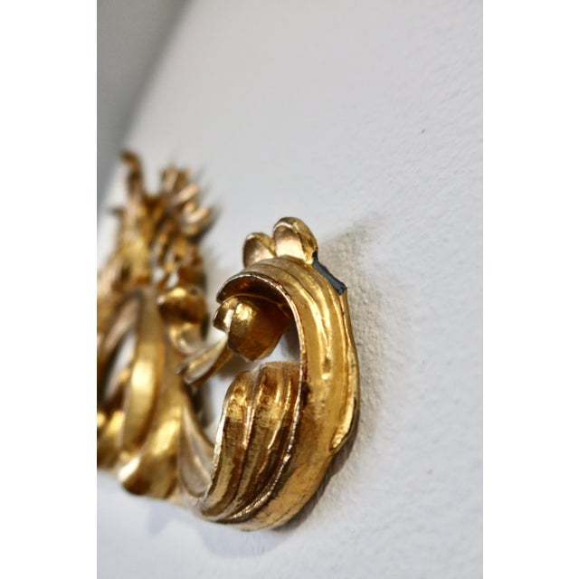 Plastic Vintage Italian Giltwood Wall Ornament, Architectural Pediment, Acanthus Scroll & Shell Motif For Sale - Image 7 of 11