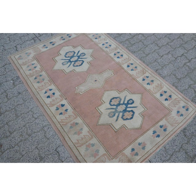 Textile Light Pink and White Oushak Carpet For Sale - Image 7 of 11