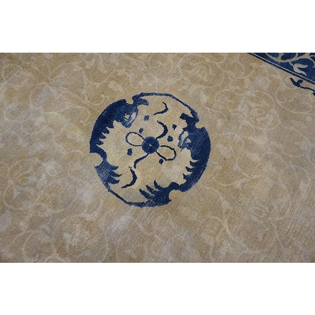 Textile Outstanding Tan Beige Color and Lovely Geometric Design Antique Chinese Peking Rug For Sale - Image 7 of 10