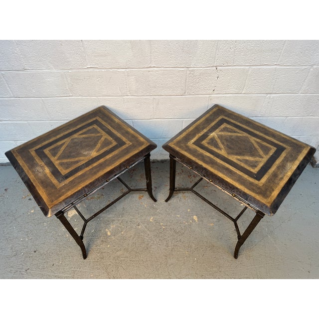 Hollywood Regency Vintage Maitland-Smith Metal Geometric End Tables, Pair For Sale - Image 3 of 17