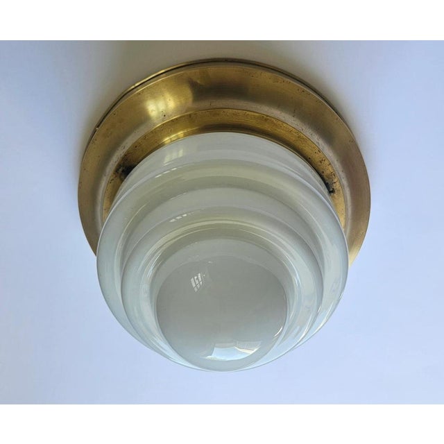 1930s Art Deco Brass and Milk Glass Flush Mount by Franta Anyz, 1930s For Sale - Image 5 of 15