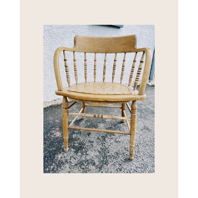 Antique Stripped Oak Smokers Bow Chair, 1890s For Sale - Image 6 of 7