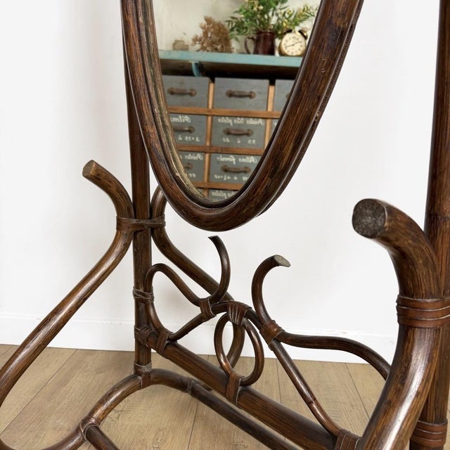 1960s Curved Wooden Psyche Mirror, 1960s For Sale - Image 5 of 15