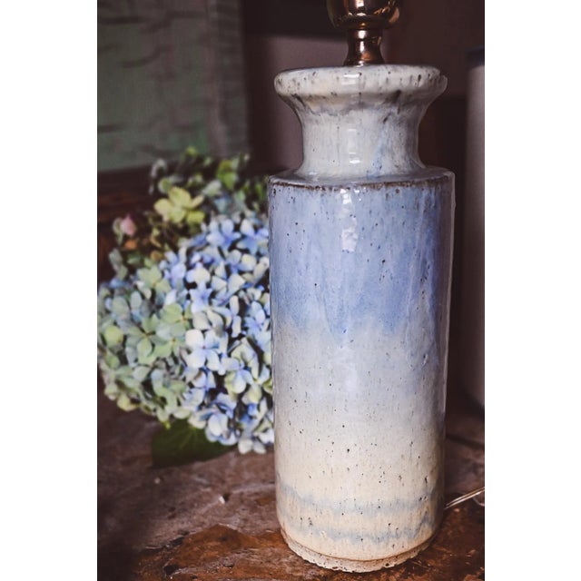 Studio Pottery Table Lamp in Sea Green Blue, 1980s For Sale - Image 12 of 13
