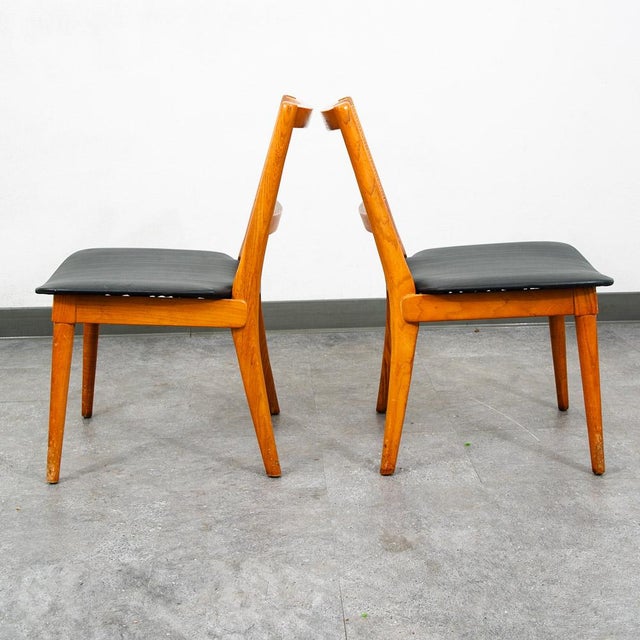 Wood Mid Century Modern Dining Chairs Set 5 Cane Vintage Black Oak Wood Vintage MCM For Sale - Image 7 of 10