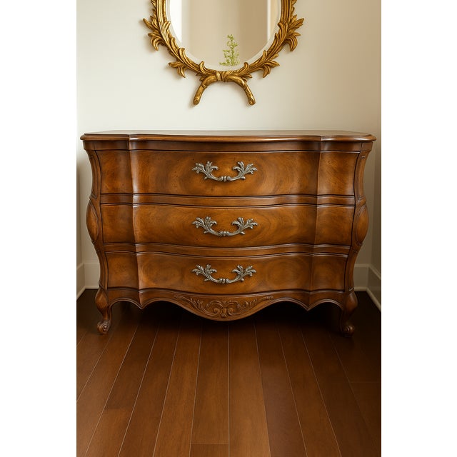 White Furniture 1970s French Provincial Walnut Bombe Chest by White Furniture Co. – 40"w For Sale - Image 4 of 6