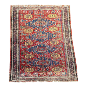 Antique 19th Century Worn Out Caucasian Kuba Soumak Area Rug