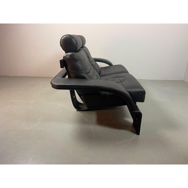 Wood Kroken 2-Seater Sofa in Black Leather by Åke Fribytter for Nelo Möbel, Sweden, 1970s For Sale - Image 7 of 15