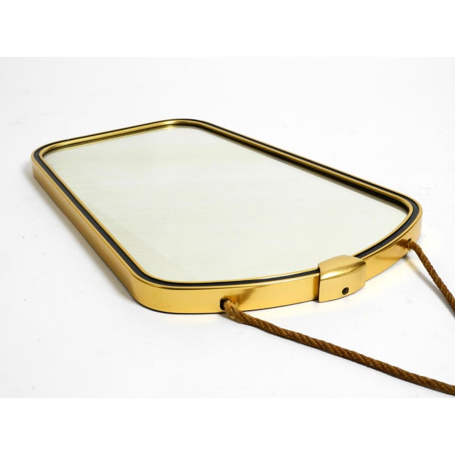 Small Mid-Century Brass Wall Mirror with Braided Hanging Strap, 1950s For Sale - Image 13 of 18
