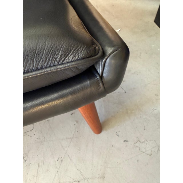 Mid-Century Modern Mid 20th Century Hans Wegner A.P. Stolen Papa Bear Chair AP-19 & Ottoman Redone in Black Leather For Sale - Image 3 of 18