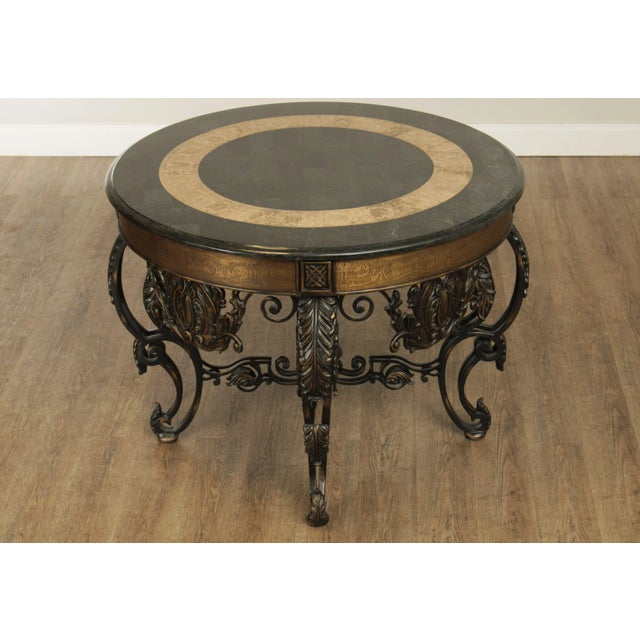 High Quality Forged Iron Base Center Table, Bronze Finish, Tessellated Marble Top