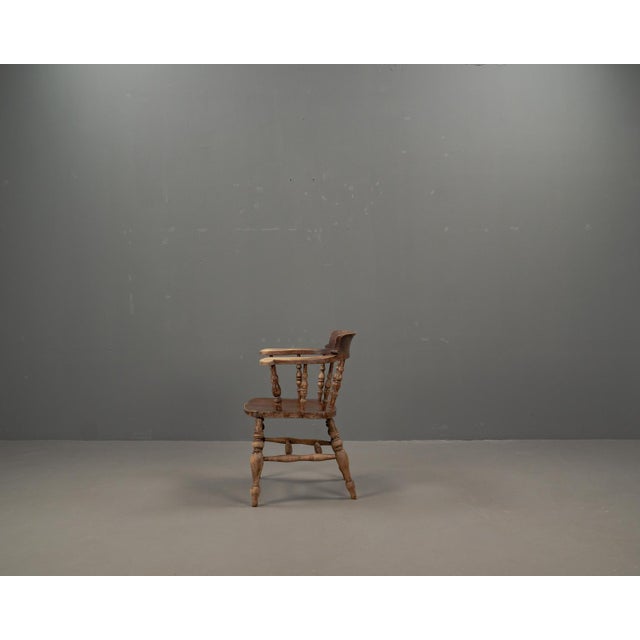 Antique English Elm Wood Captains Chair, 1890s For Sale - Image 9 of 18