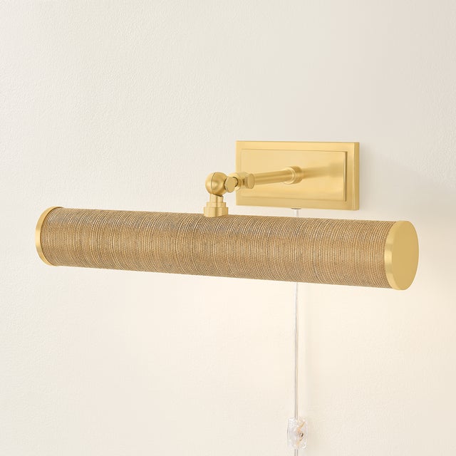 2020s Mitzi Holly 16.25 in. 2 Light Picture Light in Aged Brass and Grasscloth Finish For Sale - Image 5 of 7