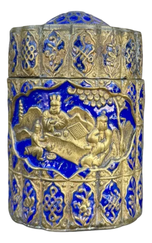 Antique Chinese Qing Dynasty Blue Enamel Trinket Box / Lidded Jar