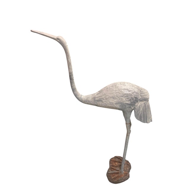 Vintage Cast Iron Crane Garden Statue For Sale In West Palm - Image 6 of 12
