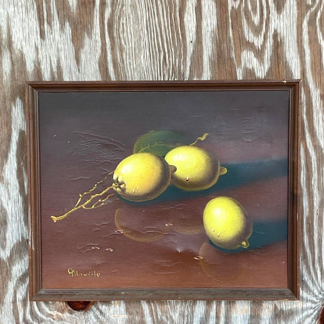 Vintage Coastal Original Oil Painting of Lemons For Sale - Image 4 of 6