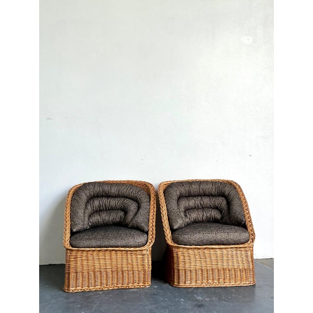 Vintage Woven Rattan Lounge Chairs - A Pair For Sale - Image 14 of 18