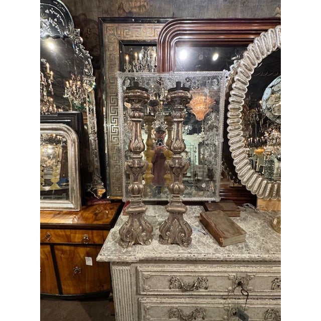 Wood 19th Century Italian Carved Silver Leaf Altar Sticks For Sale - Image 7 of 7