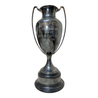 Large Antique 1926 Silverplate Oberlin High School Baseball Reach Trophy Award For Sale
