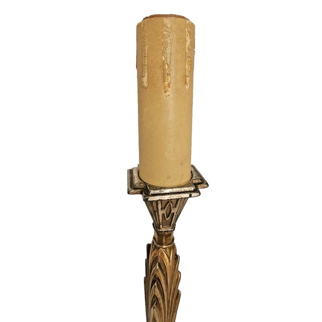 Pair of 1920s Art Deco Bronze Candle Lamps Skyscraper Base, Nickel & Gold Plated For Sale - Image 13 of 18