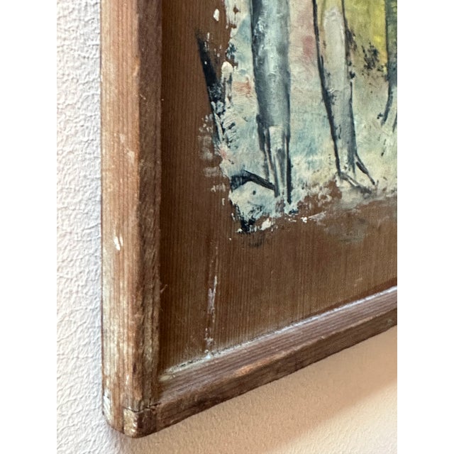 An authentic early California modern art painting on board by Leon D'Usseau, Jr. (American, 1918–1991), signed "Dusso" in...