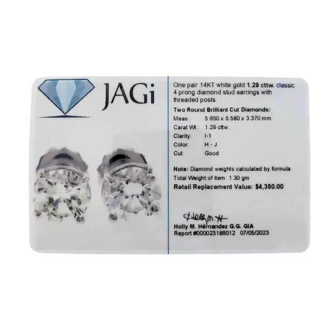 14 Karat White Gold Diamond Stud Earrings - 2 Pieces For Sale - Image 9 of 9