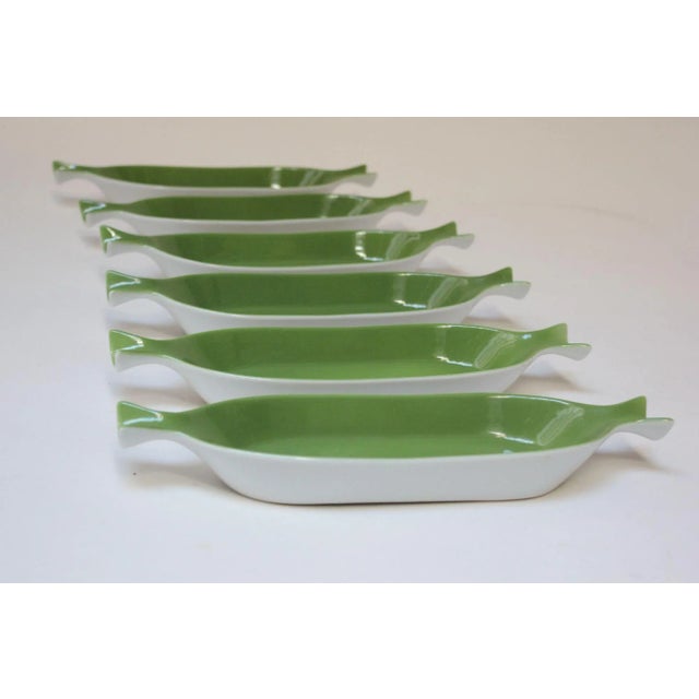 Mid-Century Modern Set of Six Vintage Green FöRM Corn on the Cob Dishes by Shenango China For Sale - Image 3 of 9