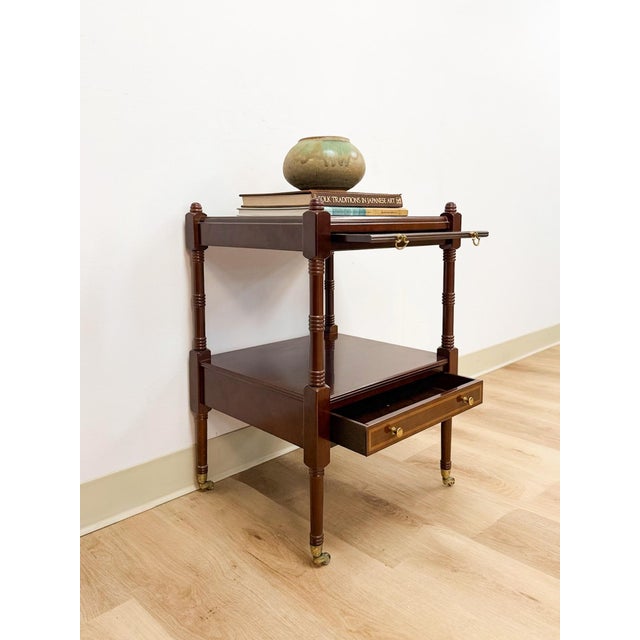 Vintage Mahogany Traditional Side Table Pullout Tray Regency Style Accent For Sale - Image 13 of 17